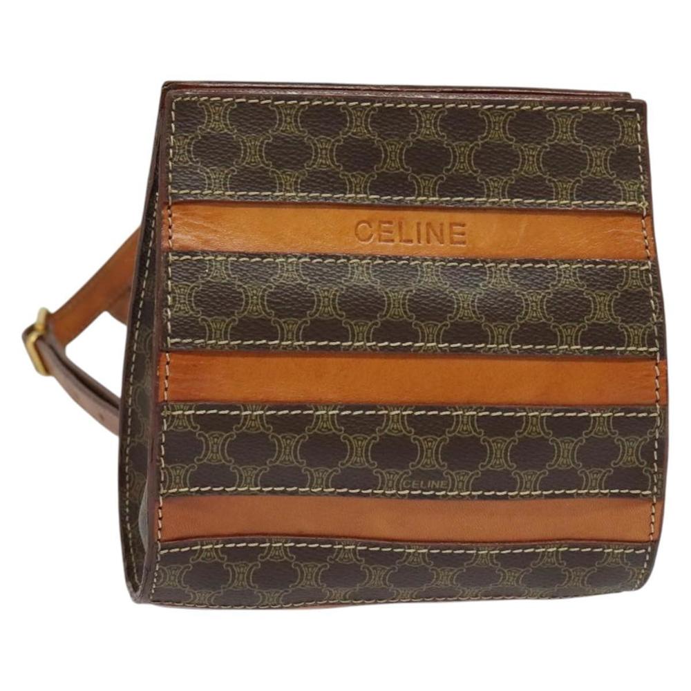 CELINE Macadam Canvas Backpack PVC Leather Brown Gold Auth 131672 - Picture 1 of 16